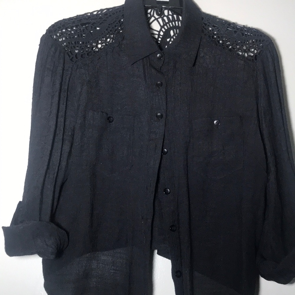 Roommates Black Button Down Tie Shirt